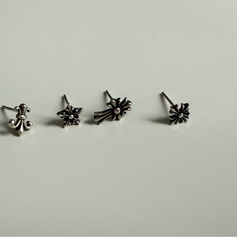 Chrome hearts Silver Fleur-de-Lis Stud Earrings